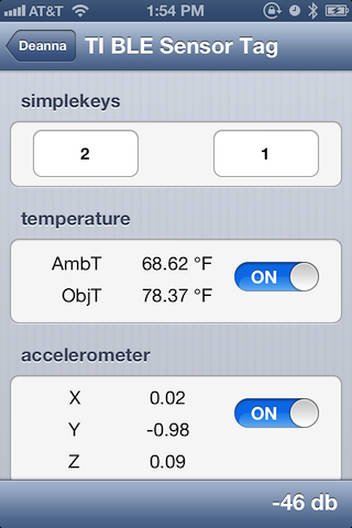 SensorTag Sensor Measurements